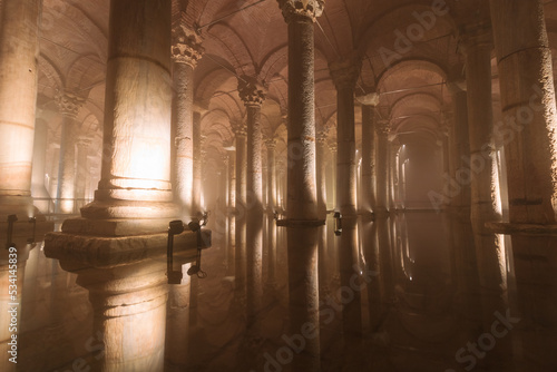 Basilica Cistern. Reflections of the Columns on the water.