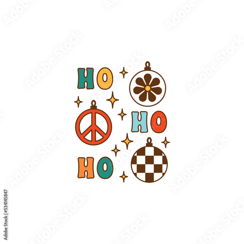 Groovy retro christmas illustration. Retro christmas sublimation design. Ho ho ho - Groovy christmas vector art isolated on white.