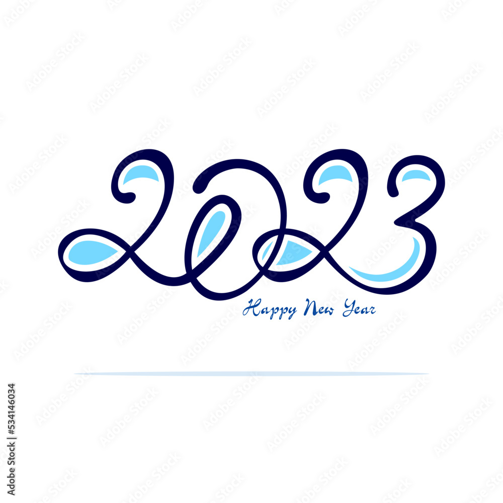 Vector modern minimalistic Happy New Year 2023 greeting card with basic big numbers. Post on the Internet, cover for the New Year. Calligraphy