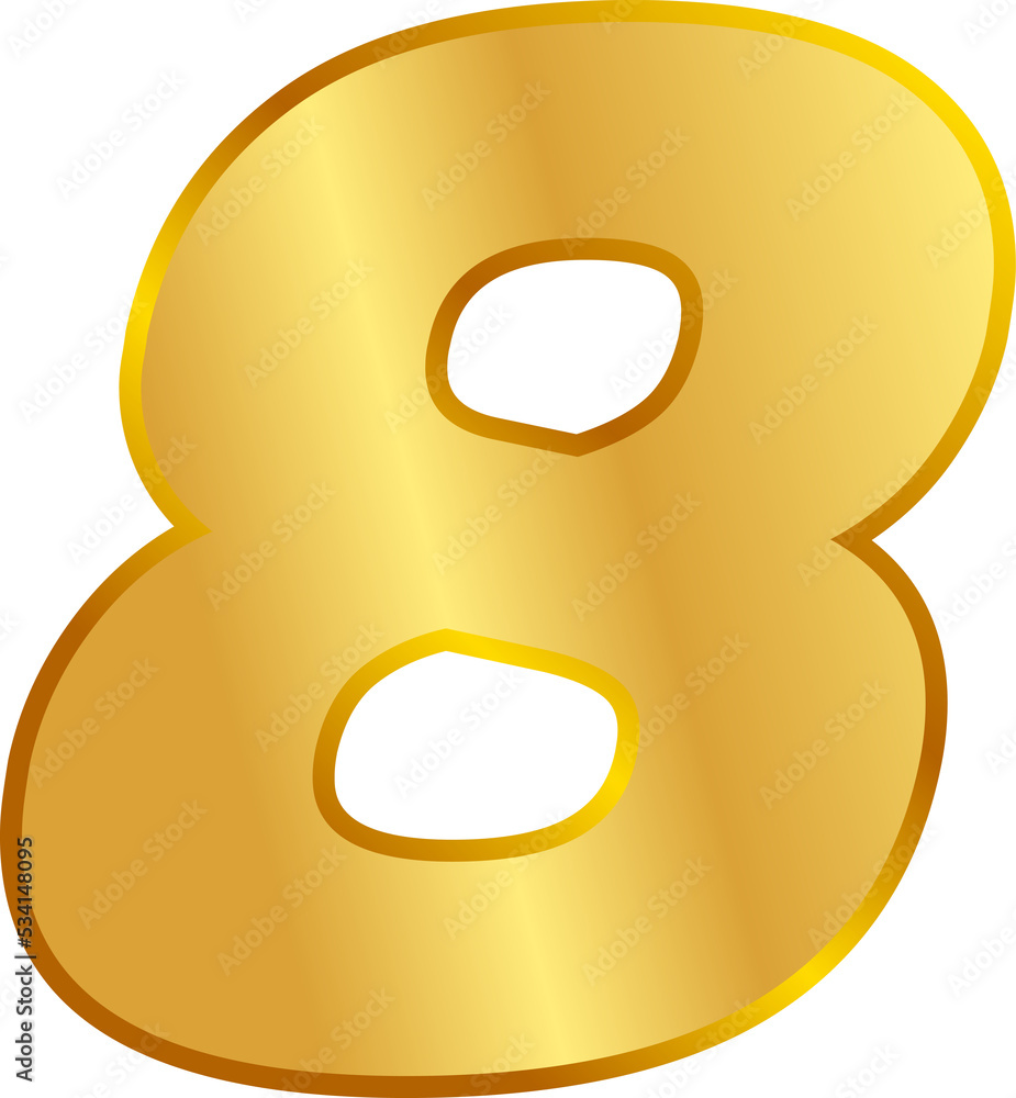 Fototapeta premium letter number 8 gold, sticker number, golden font