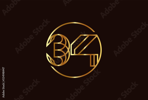 Number 34 Logo, Number 34 monogram line style inside circle can be used for birthday and business logo templates, flat design logo, vector illustration