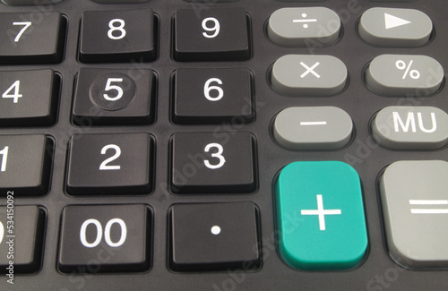 Close up of calculator keys.