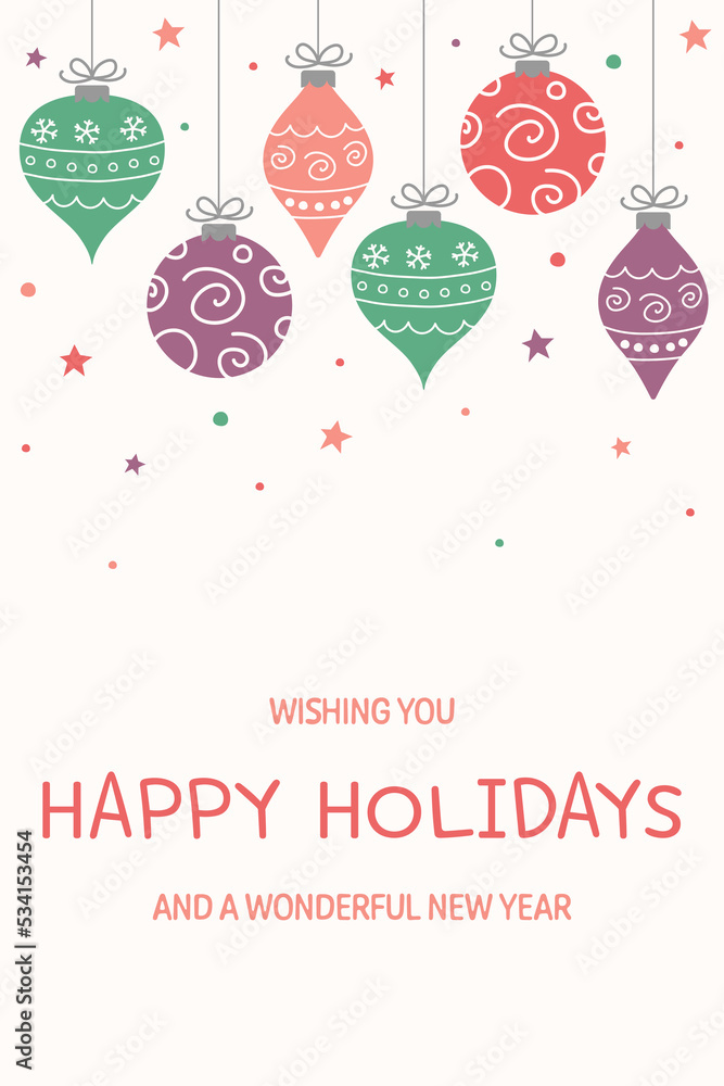 Fototapeta premium Hanging hand drawn decorations. Christmas greeting card. Vector illustration