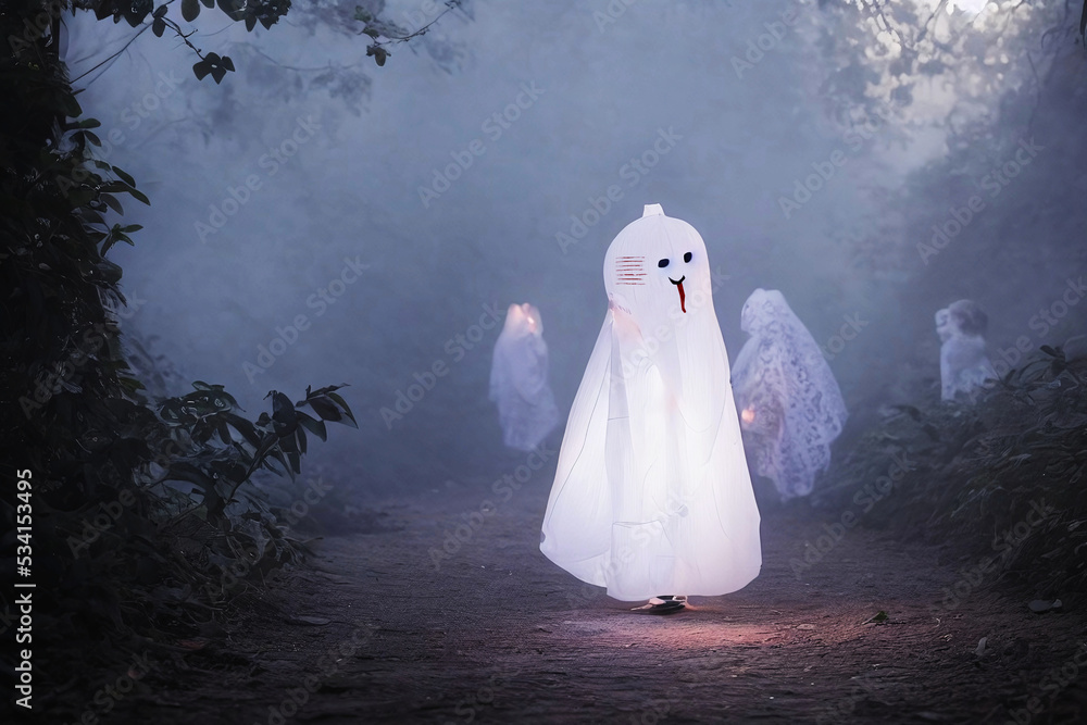 illustration of fantasy japanese paper lantern ghost Chochin Obake as