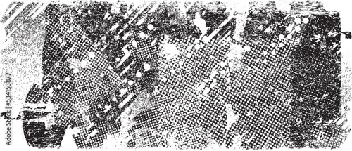 Glitch distorted geometric shape . Noise destroyed logo . Trendy defect error shapes . Glitched frame .Grunge textured . Distressed effect .Vector shapes with a halftone dots screen print texture.