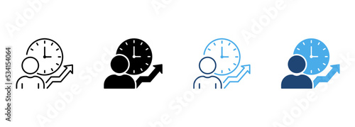 Time Management Silhouette and Line Icon. Efficiency Productivity Clock Control Pictogram. Optimization Process Business Work Project Time Schedule Icon. Editable Stroke. Isolated Vector Illustration