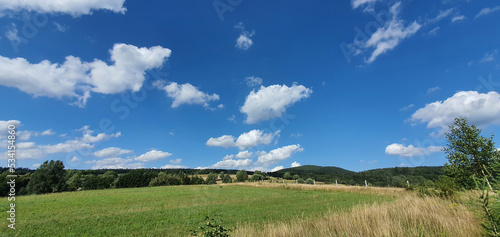 A beautiful panorama of the Dry Mountains near Wa  brzych on a sunny summer day.