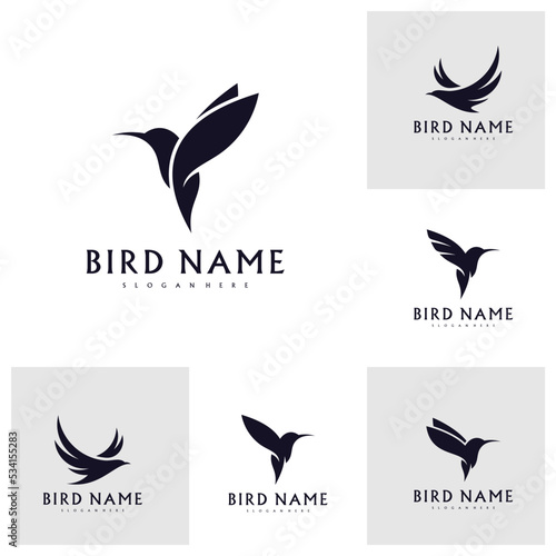 Set of Hummingbird logo design vector template, Bird logo for modern business, simple minimalist and clean design