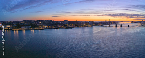 View of the city in Aalborg with sunset