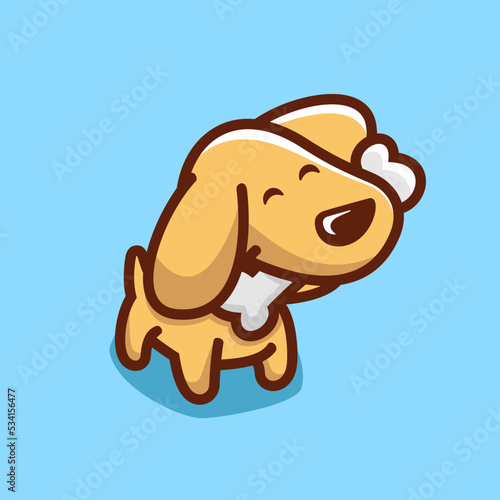 Cute dog with bone cartoon icon illustration.