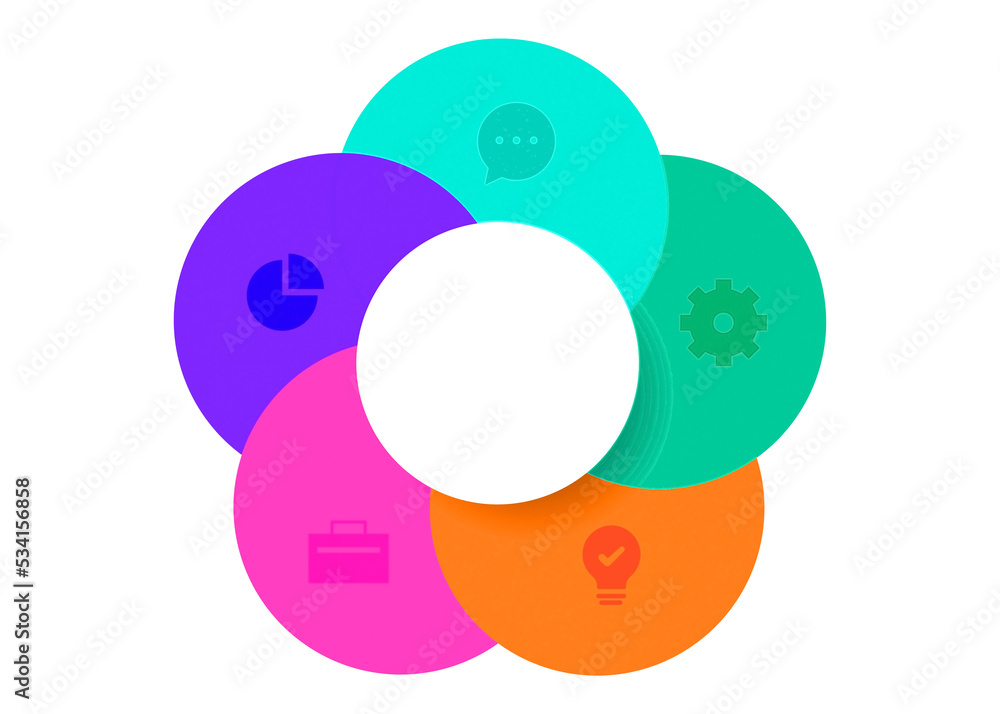Five steps colorful circle object infographic template.