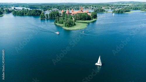 Trakai castle  trakai lake  drone aerial view.