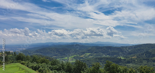 A beautiful panorama of the mountains from the top  the highest in Europe  the historic Fortress - The Srebrna G  ra Stronghold is a unique cultural heritage site in Europe .