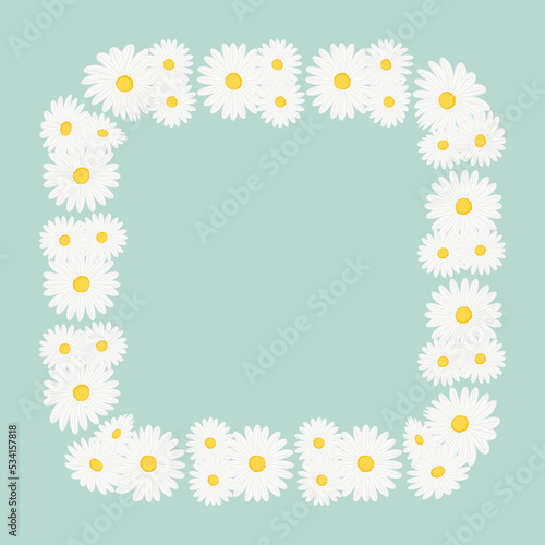 Chamomile frame in the shape of a square. Chamomile flower square frame. Flowers ornament, decorative frame, floral ornament, decorative elements, spring, flowers, plants, floral decor © Narek