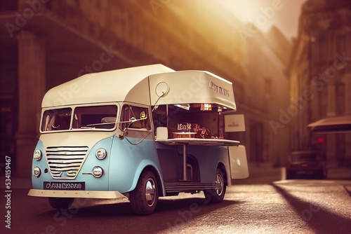 Retro blue Food truck