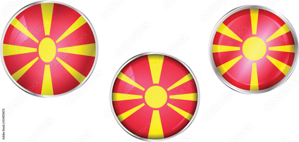 Obraz premium Round national flag pin of North Macedonia.Circular vector flag of North Macedonia
