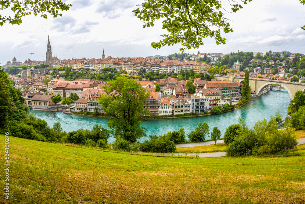 Beautiful over view of the city of Bern on the Aare river, Switzerland