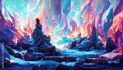 Ice And Fire Eternal Land Art Landscape Background Illustration