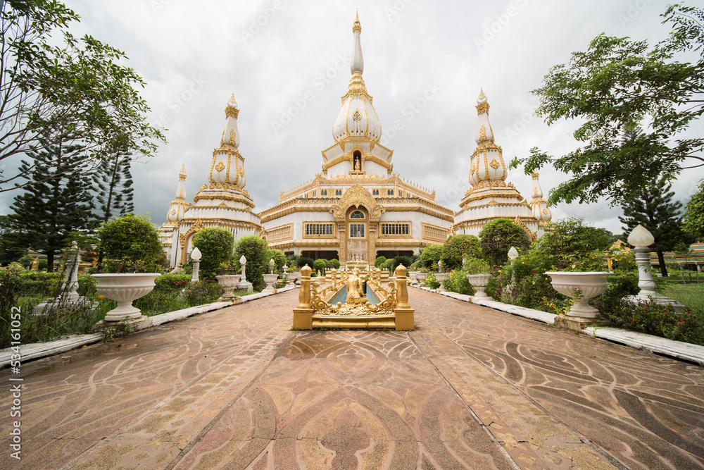 Phra Maha Chedi Chai Mongkol, one of the largest chedis (pagoda) in Thailand, in  Amphoe Nong Phok, Roi Et Province in northeast Thailand.