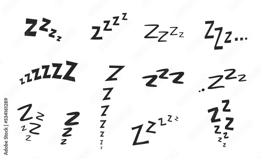 Zzz Zzzz bed sleep snore icons and snooze nap Z sound vector symbols ...