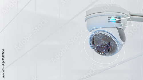 Futuristic security CCTV camera with Motion sensor. Scan the area for surveillance purposes. technology and innovation concept. 3D Render