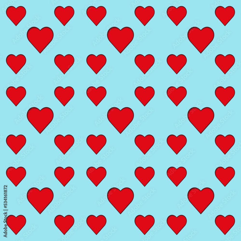 Valentine's Day background. Seamless background with hearts. Red hearts pattern on a blue background for design, covers, wallpaper