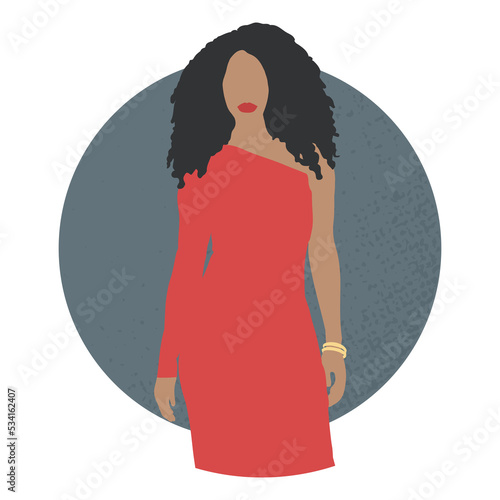 Stunning afro american woman wears red dress, black woman silhouette 
