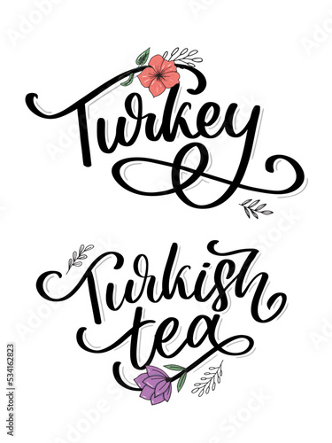 Turkish traditions of tea ceremony. Tea time. Decorative elements for your design. Vector Illustration with oriental cup on white background.