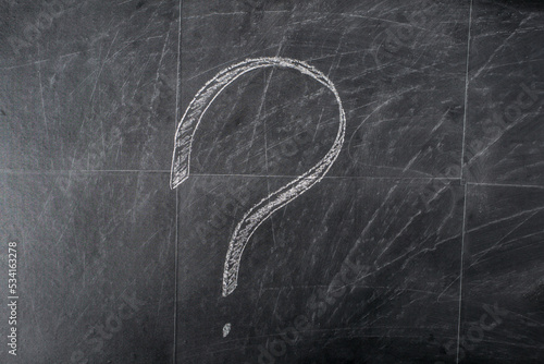 Question marks drawn with chalk on the school board