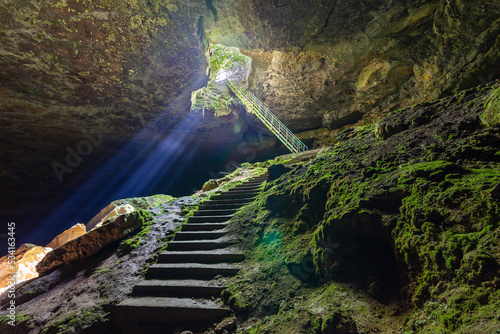 Between heaven and hell concept. The stair cave near Lovech  Bulgaria.