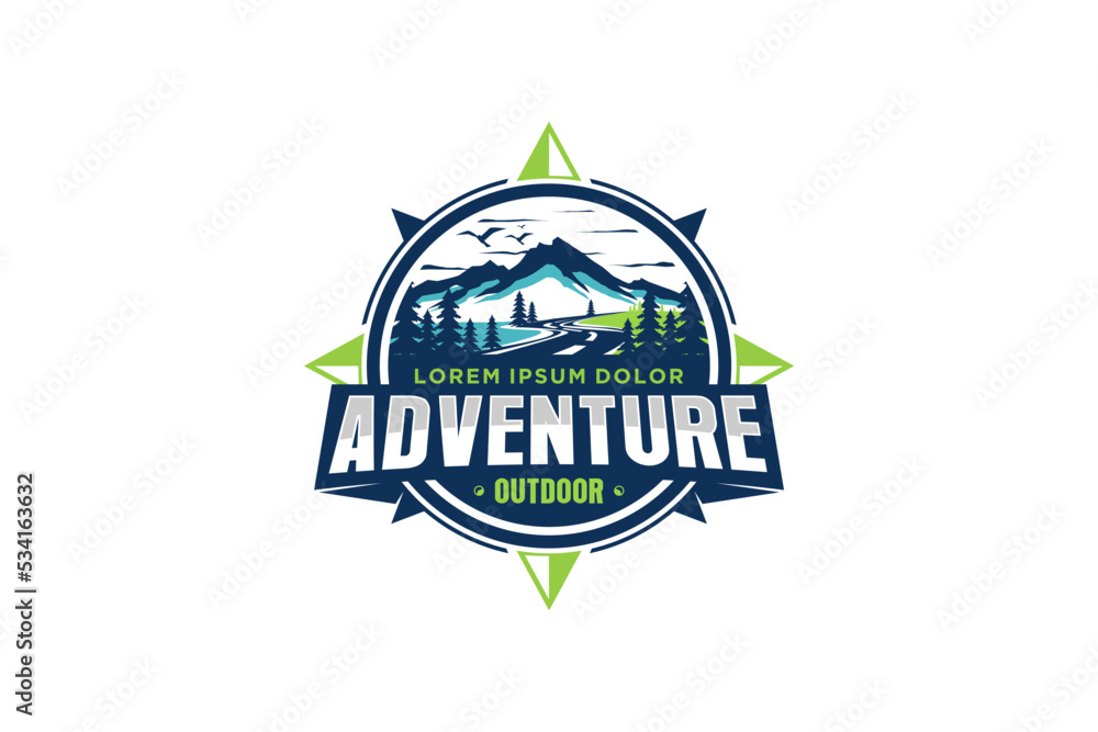 © 21graphic - Mountain logo compass windrose design rounded shape rocky peak adventure outdoor