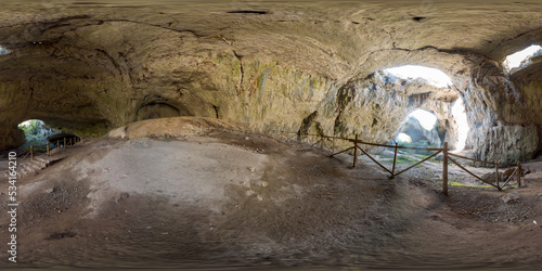 360 image of Devetashka cave with holes on the ceiling