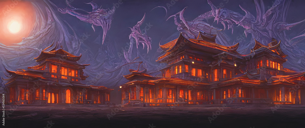 Obraz premium Artistic concept painting of a beautiful fantasy temple, background illustration.