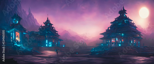 Artistic concept painting of a beautiful fantasy temple, background illustration.