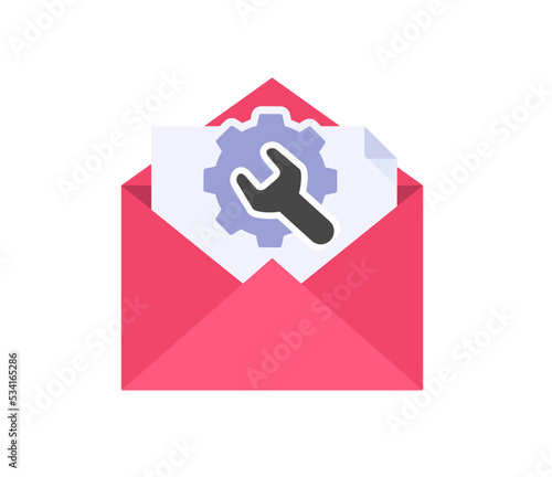 Settings config setup email icon vector or configuration maintenance fix credentials symbol in envelope online graphic, custom repair technical options of website administration installation image