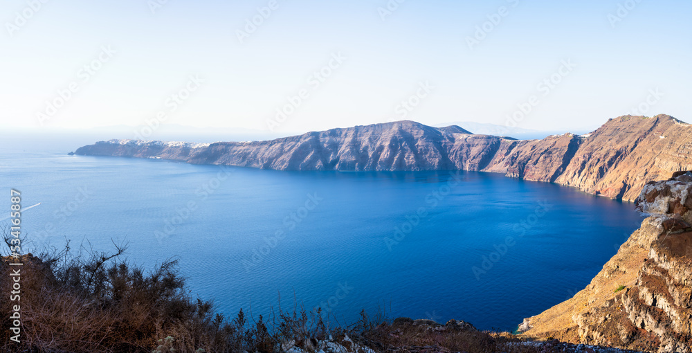View over Oia village and the caldera of Santorini. Cyclades of Greece.