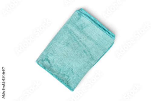 Green microfiber towel for car salon isolated on white background.