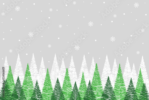 Concept of Christmas greeting card with hand drawn trees. Vector illustration