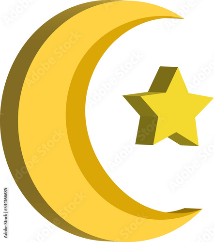 3d crescent moon and a star element icon