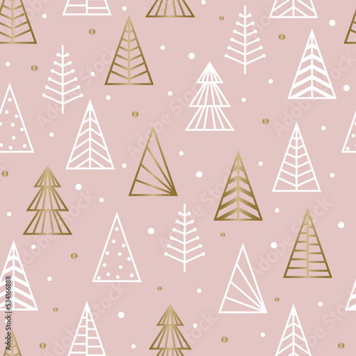 Seamless pattern with golden Christmas trees. Wrapping paper concept. Vector illustration