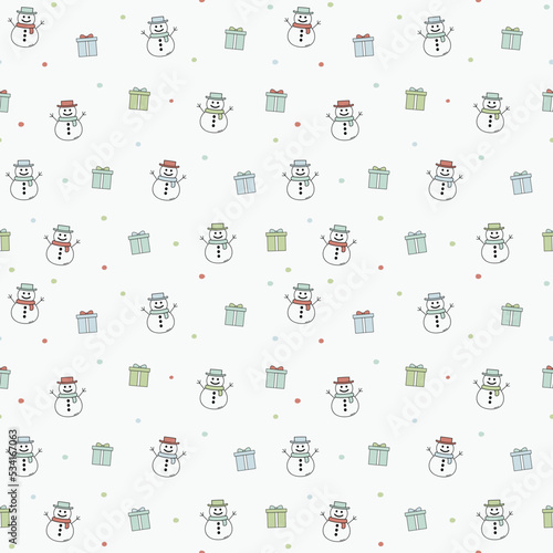 Christmas texture with happy snowmen. Xmas background. Vector