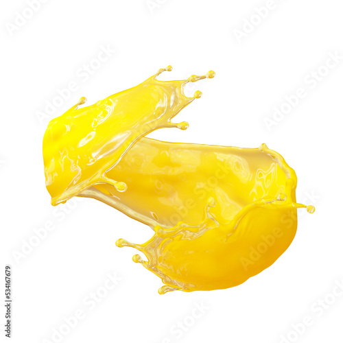 Orange juice splash. 3d illustration of liquid