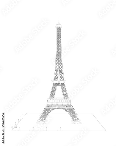 Outline of a high tower from black lines isolated on a white background. Front view. Vector illustration.