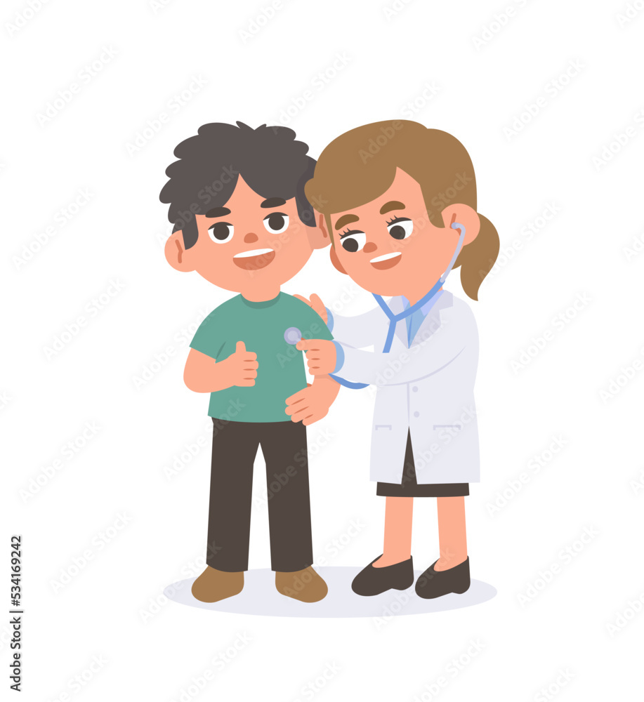 A man checking up with woman doctor illustration vector cartoon character design on white background. Medical concept. A man checking up with woman doctor illustration vector cartoon character design on white background. Medical concept.