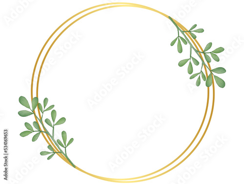 Circle Gold Border Frame with Leaf