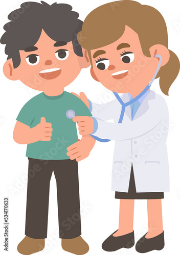 A man checking up with woman doctor illustration vector cartoon character design on white background. Medical concept.
