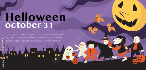 Flat halloween horizontal banner template