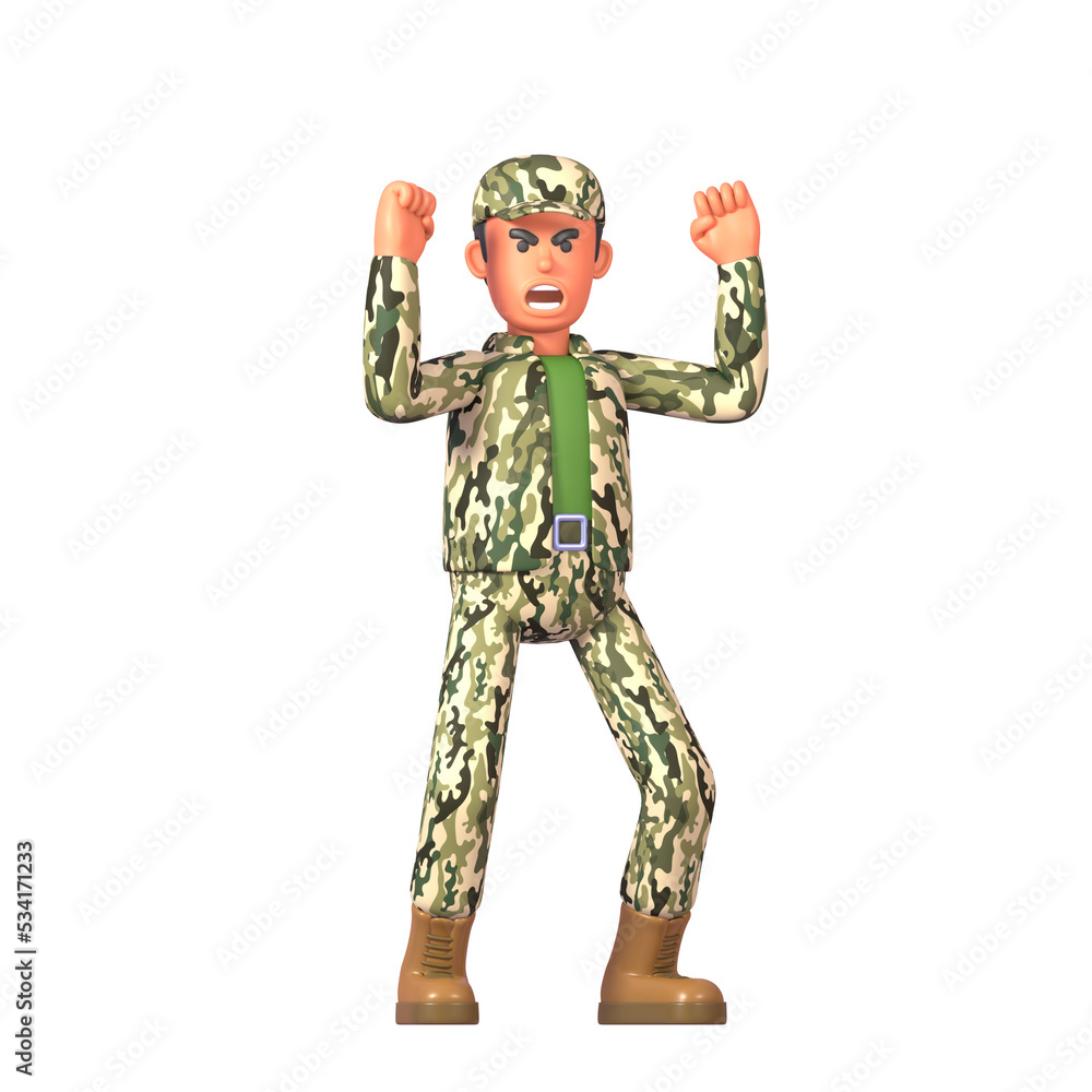 3d render of soldier in military uniform angry, shouting in rage 3d render of soldier in military uniform angry, shouting in rage