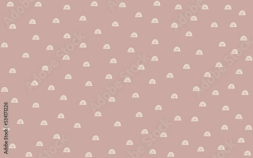 Seamless pattern with rainbows on pink background. Nursery's room wall art. Vector illustration. Design for greeting cards, prints, postcards, fabric