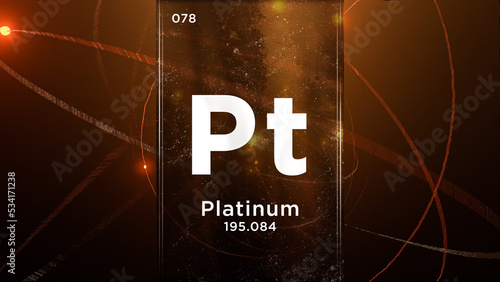 Platinum (Pt) symbol chemical element of the periodic table, 3D animation on atom design background